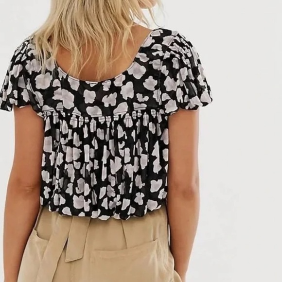 Free People Meg’s leopard print crop top black pink bubble hem mesh size XS - Picture 11 of 12
